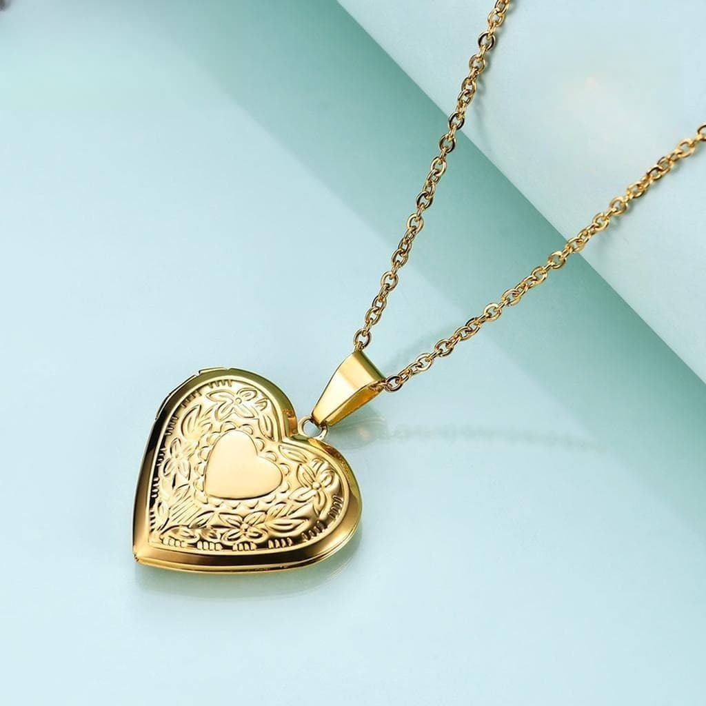 Colar Feminino Coração Dourado - Com abertura para colocarfoto
