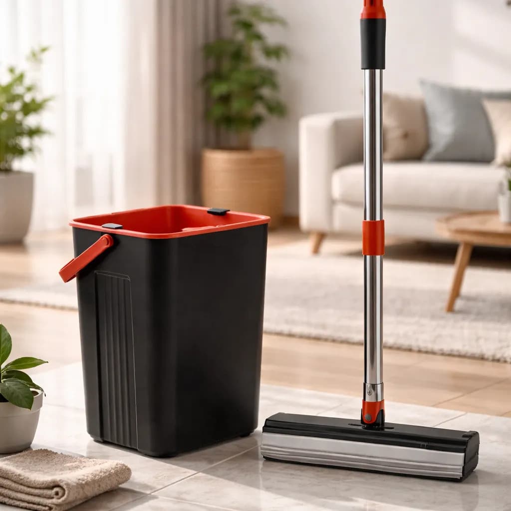 Mop Esfregão Esponja PVA Com Balde Compacto E Cabo Inox 125cm Super Absorvente Limpeza Prática Não Suja As Mãos + Refil