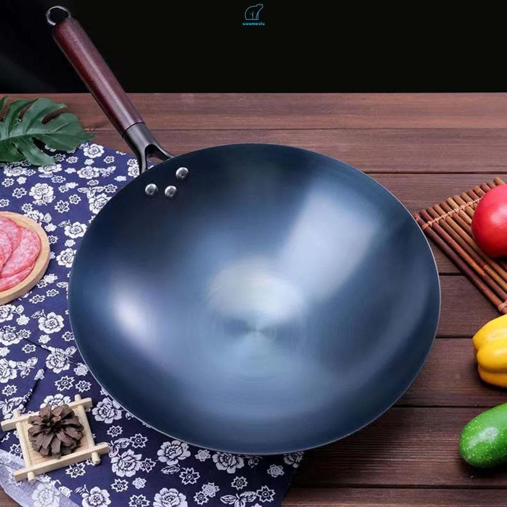 Panela Wok De Ferro Chinês Doméstica , Martelado À Mão Com Tampa E Espátula Para Cozinhar , Fritar Estufar