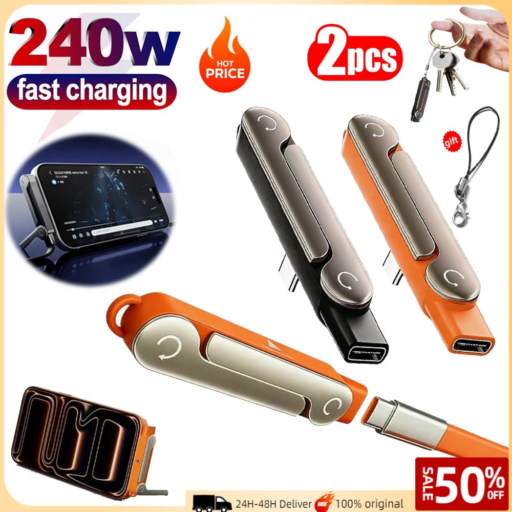 Adaptador De Carregamento Rápido 2 Em 1 240 W USB C Para Com Suporte Dobrável-OTG E Transferência De Dados