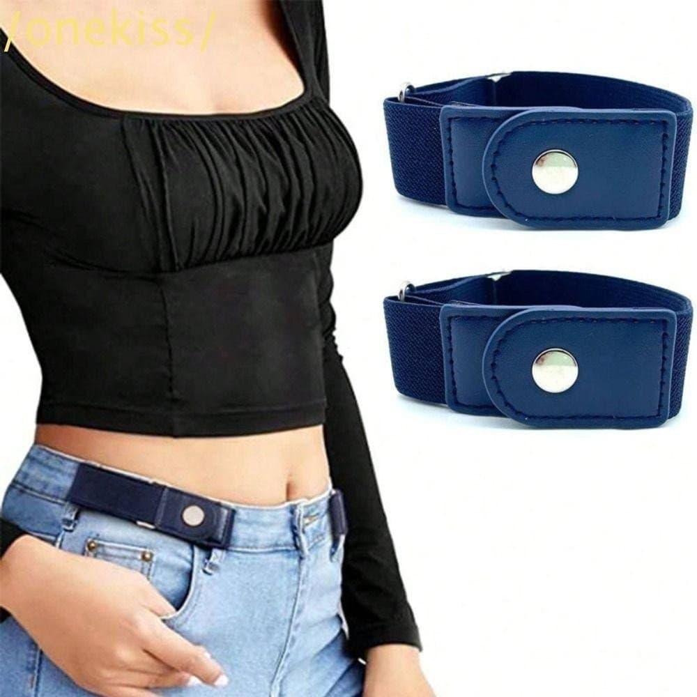 KISS1 2 Unidades/Conjunto Cinto Elástico , Ajustável De Lona , Casual Invisível Sem Fivela Calças Jeans