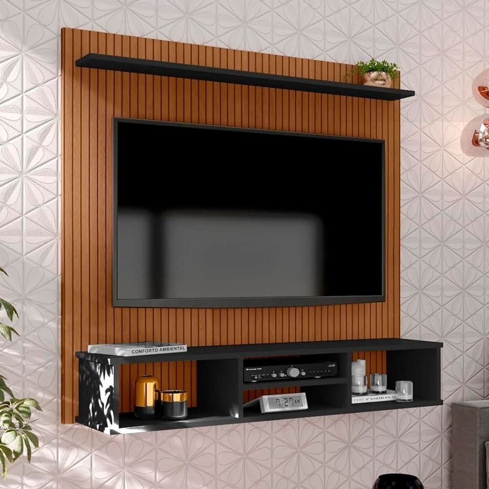 Painel para TV 50" Ripado 3D com Nichos e Prateleira – MDP Alta Resistência