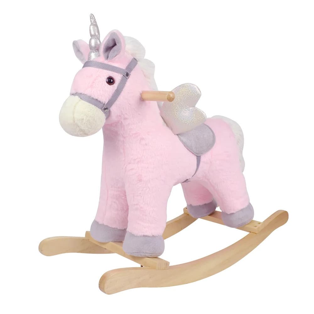 Cavalinho Unicórnio De Balanço Pelúcia Infantil Premium Madeira Suporta Até 50kg