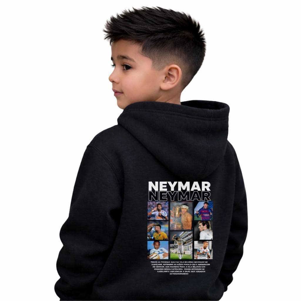 Moletom Infantil Neymar Jr Santos Canguru Capuz Menino Roupa de Frio Futebol Brasil Estiloso Premium Copa Molekada