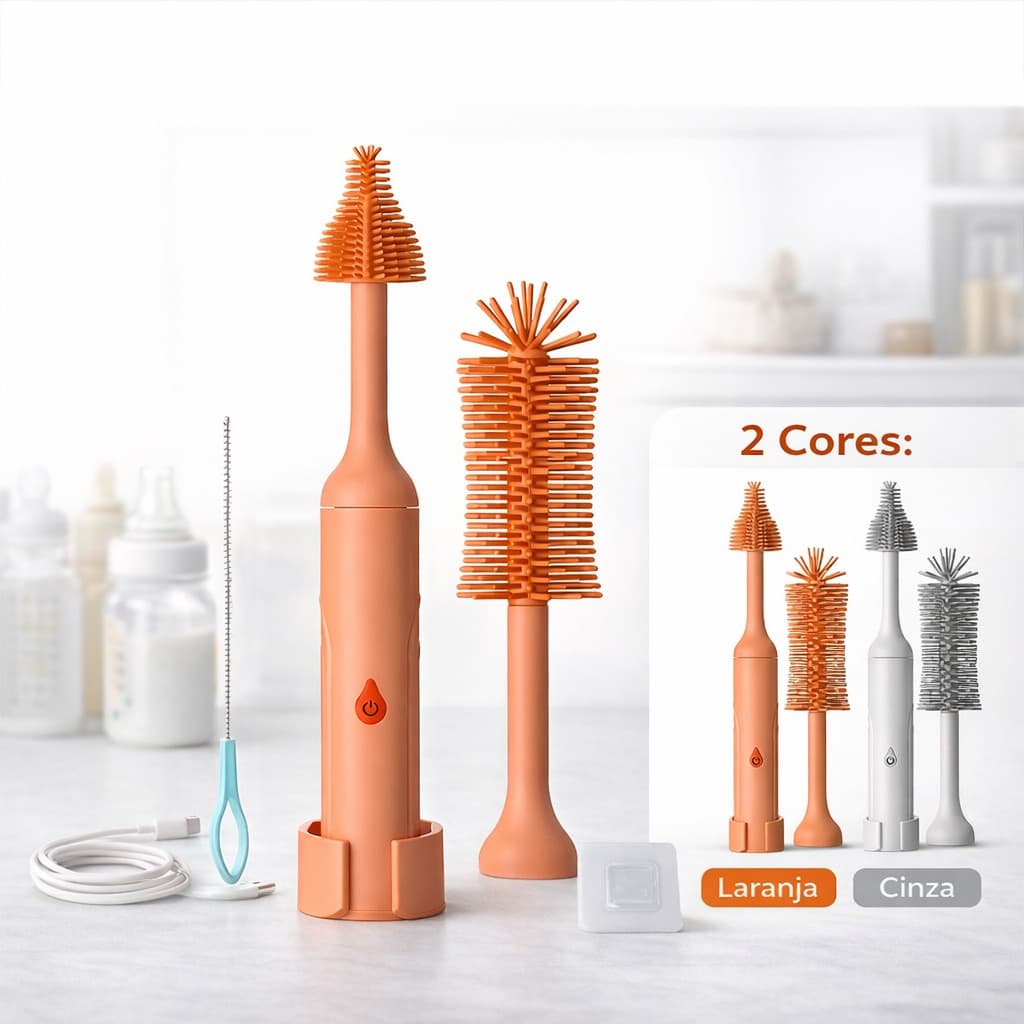Escova Elétrica para Mamadeira com 2 Cabeças Recarregável 1500mAh à Prova dÁgua Limpeza Fácil