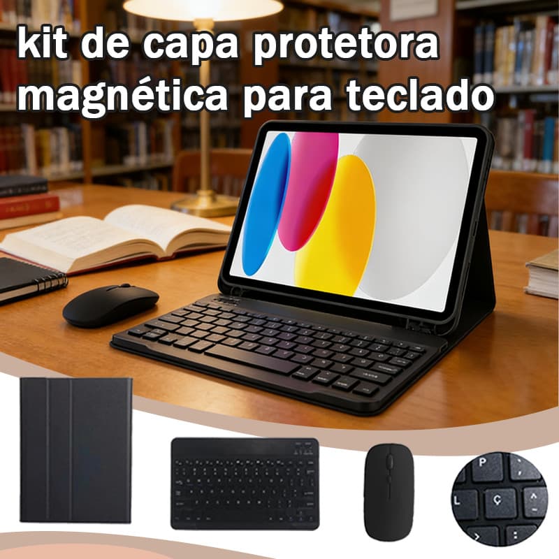 Capa Com Teclado Bluetooth Abnt2 Para Xiaomi Redmi Pad Se (11") / Redmi Pad 2 E Mouse Sem Fio (Com Tecla "Ç")