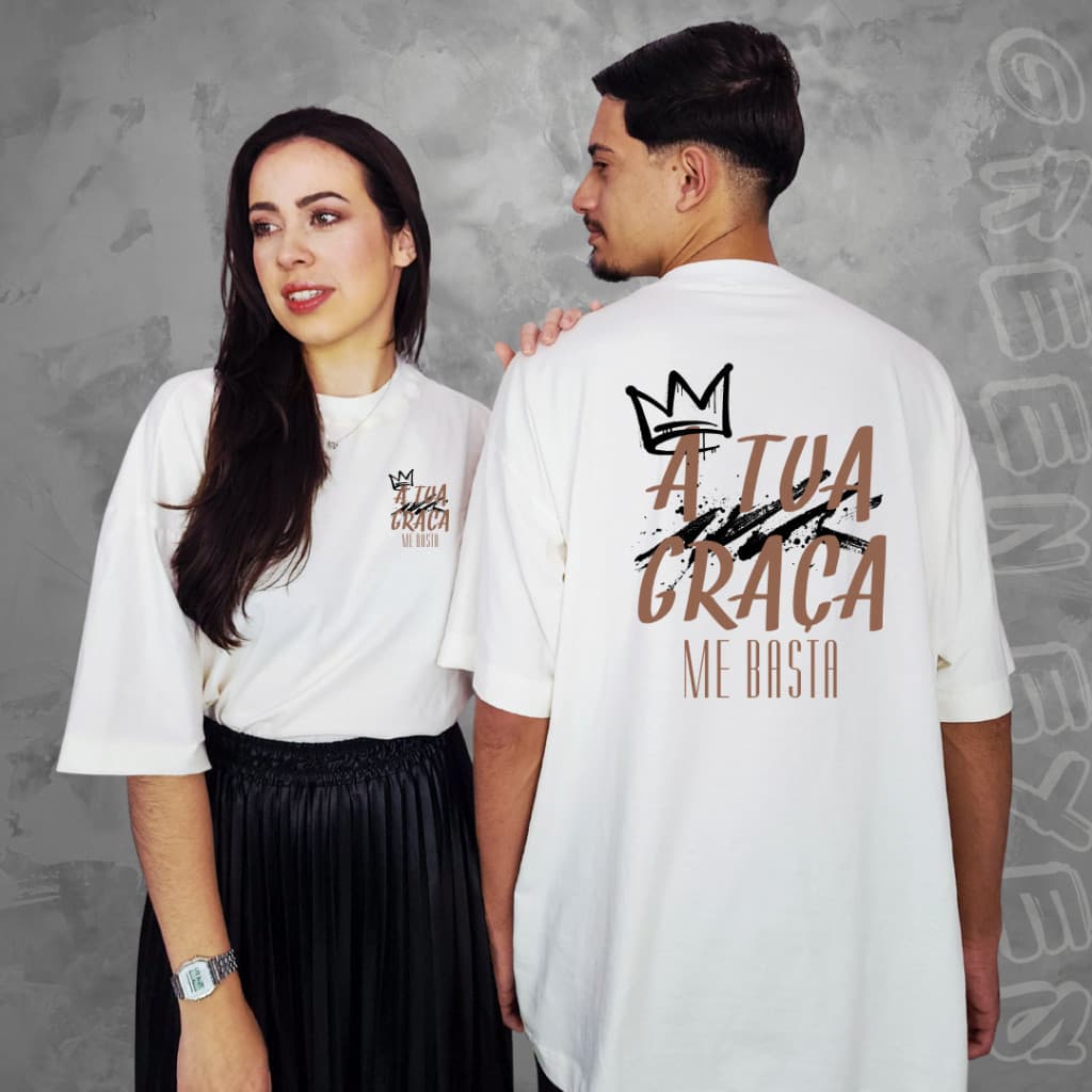 [Camiseta Premium em Algodão Puro]CC Camiseta Básica Oversized Unissex Algodão - Zero Encolhimento - Cristã - A Tua Graç