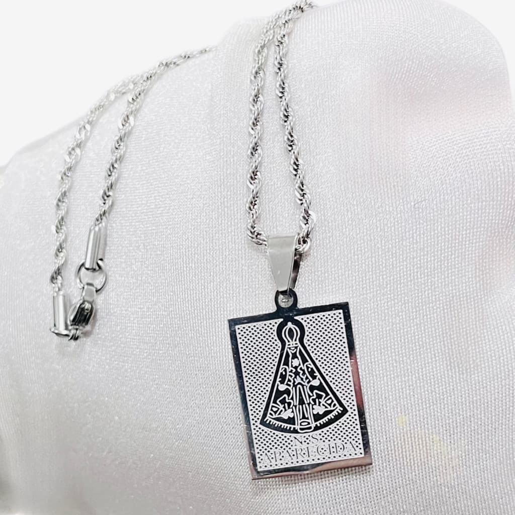 Medalha Nossa Senhora Aparecida Cordão Baiano Aço Inox Fé