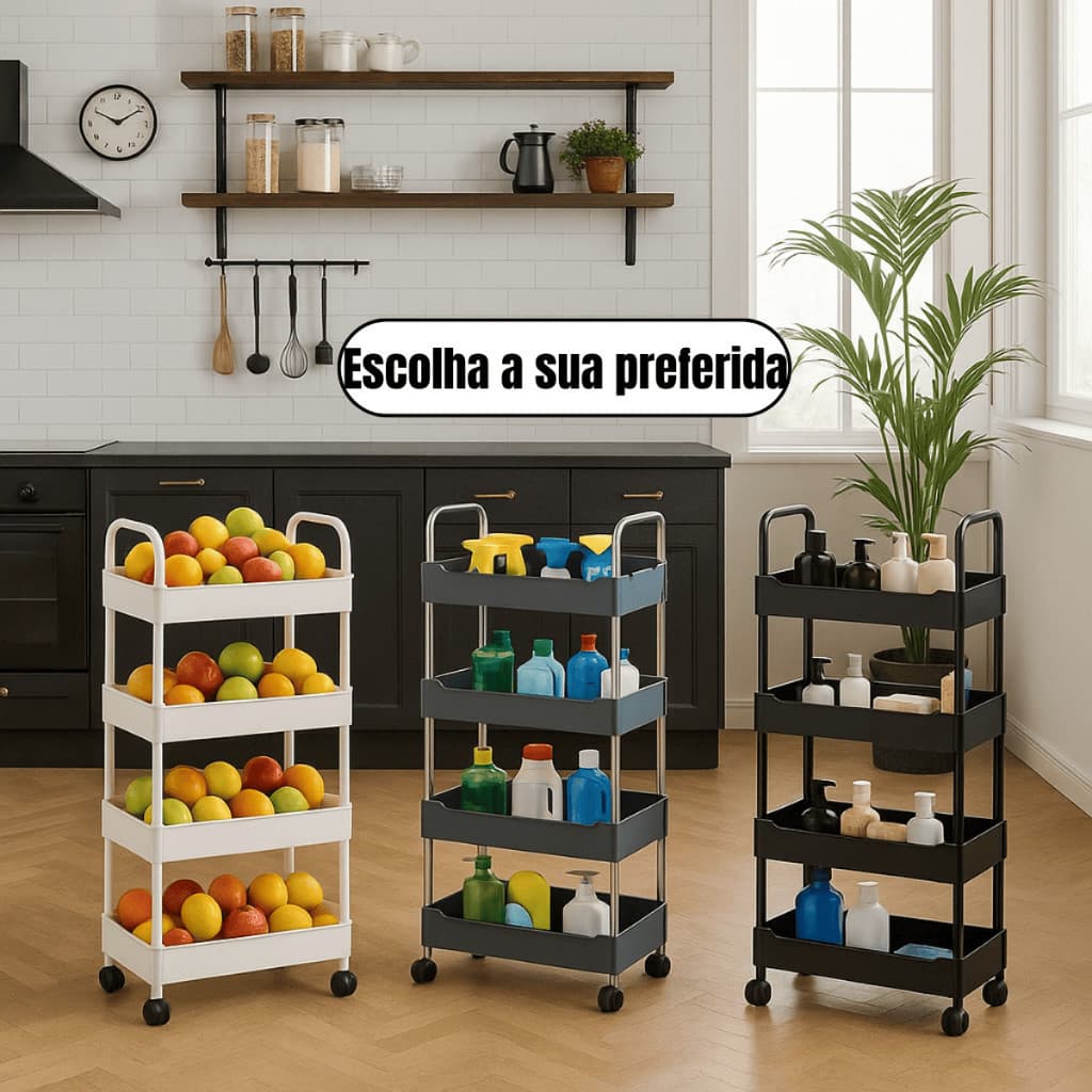 Carrinho Fruteira Organizador Cozinha 4 Andares Prateleiras Porta Objetos de Salão Armazenar Guardar Suporte Rack Móvel