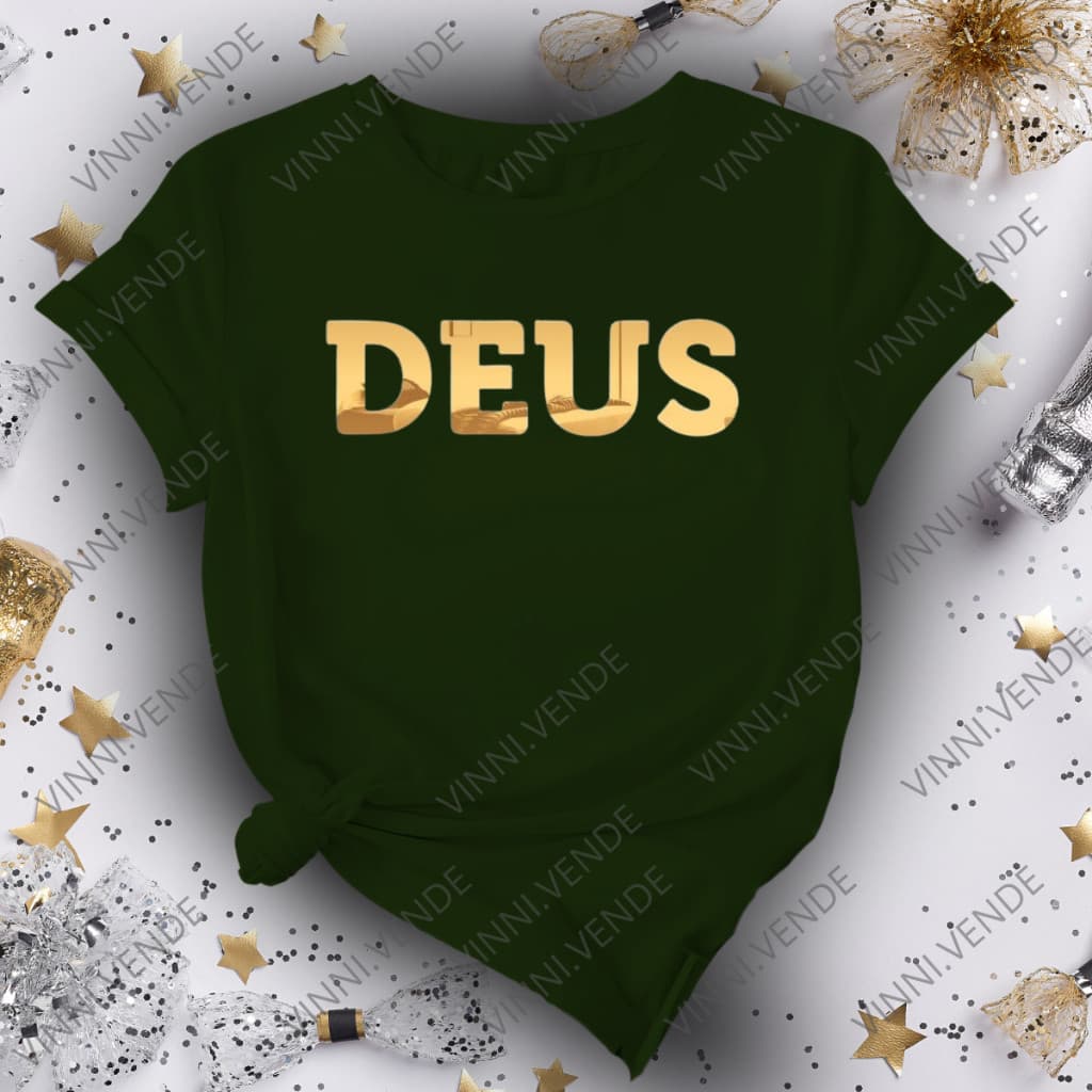 Camiseta Evangélica Cristã Estampa Deus Dourado Camisa 100% Algodão Unissex Ano Novo