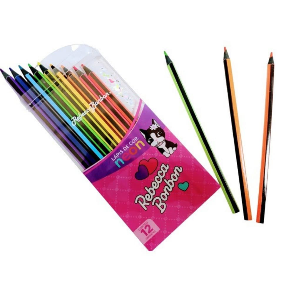 LAPIS DE COR REBECA BOMBOM NEON 12 CORES RB1204 LICENCIADO