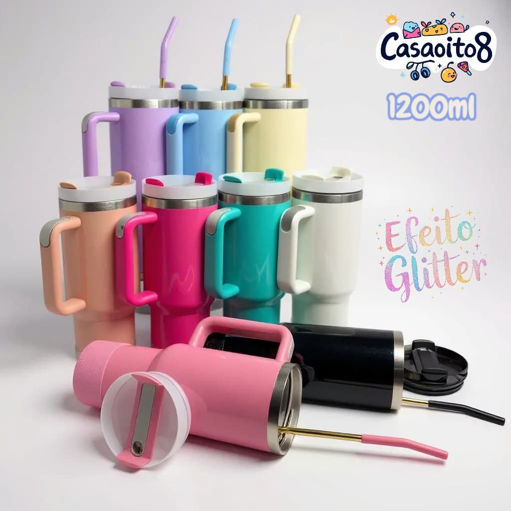 Copo Térmico Garrafa 1.2L Virgina Neymar  Logo ST Canudo Metal  com ou sem Protetor Garrafa p/ Agua Gelada