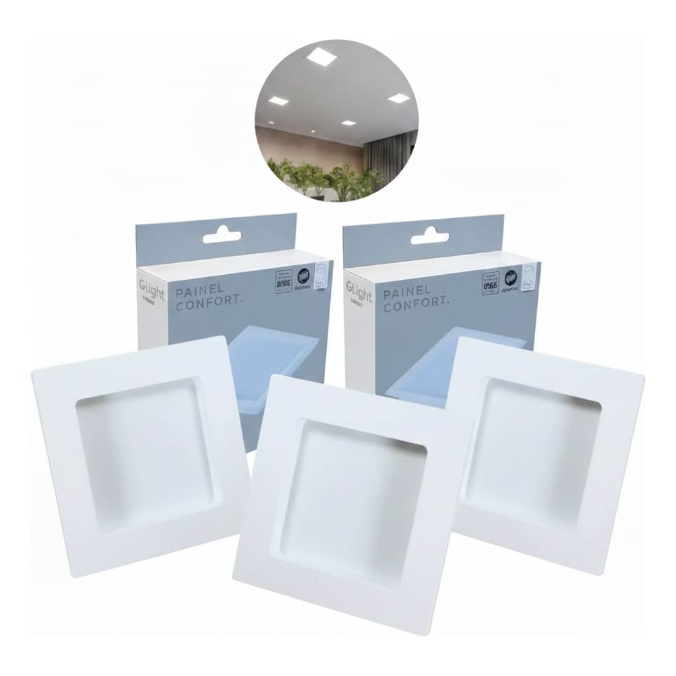 Kit 3 Led Painel Comfort Embutir Bivolt 12x12 6500k 6w Avant