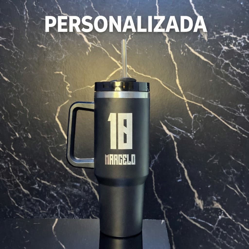 Copo Térmico Inox 1200ml Com Alça E Canudo Personalizado Com Nome Time Logo Empresa Presente