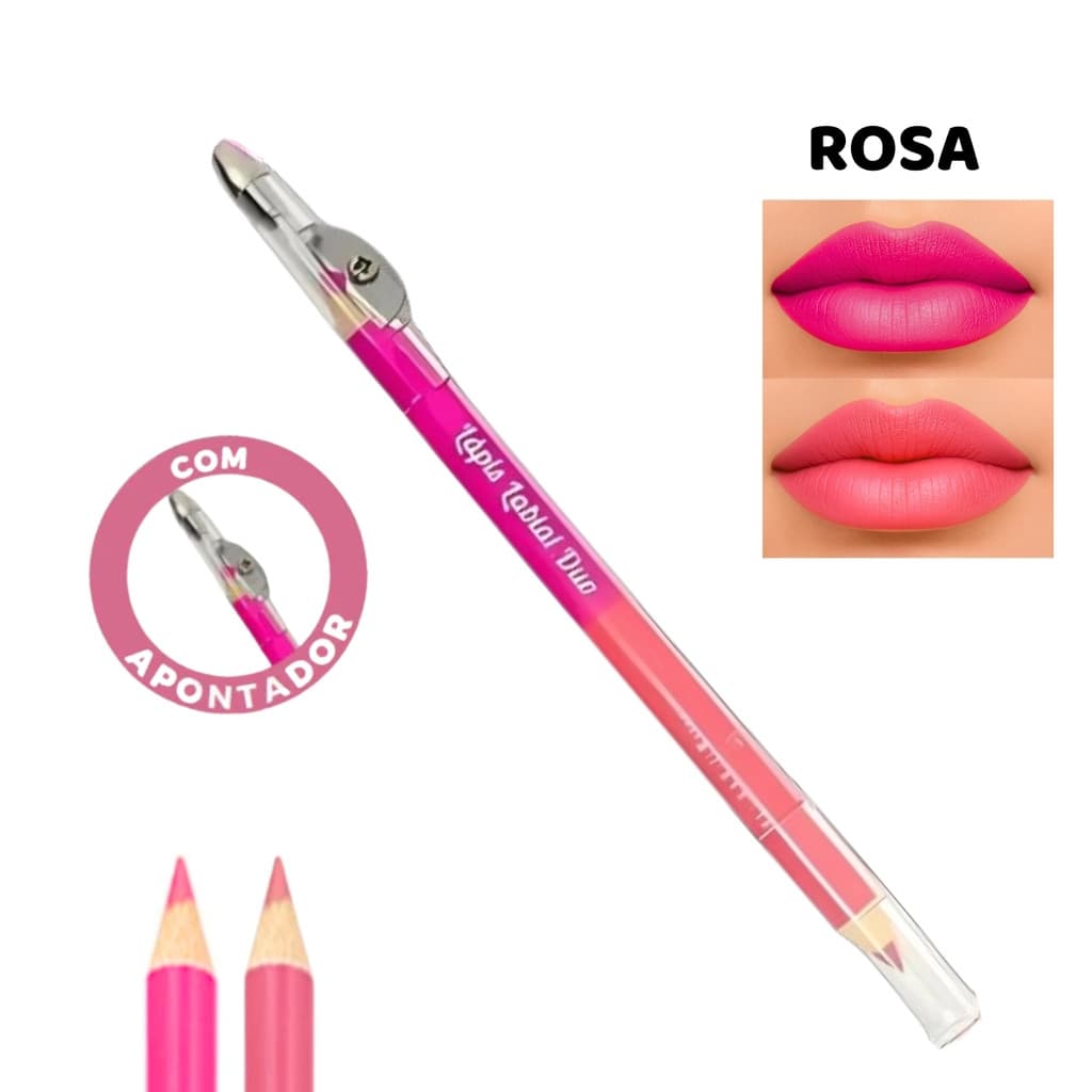 LAPIS LABIAL DUO COM APONTADOR, COR ROSA - MIA MAKE
