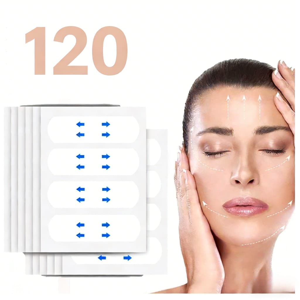 Adesivos faciais invisíveis antirrugas e antienvelhecimento com efeito lifting (120 unidades)