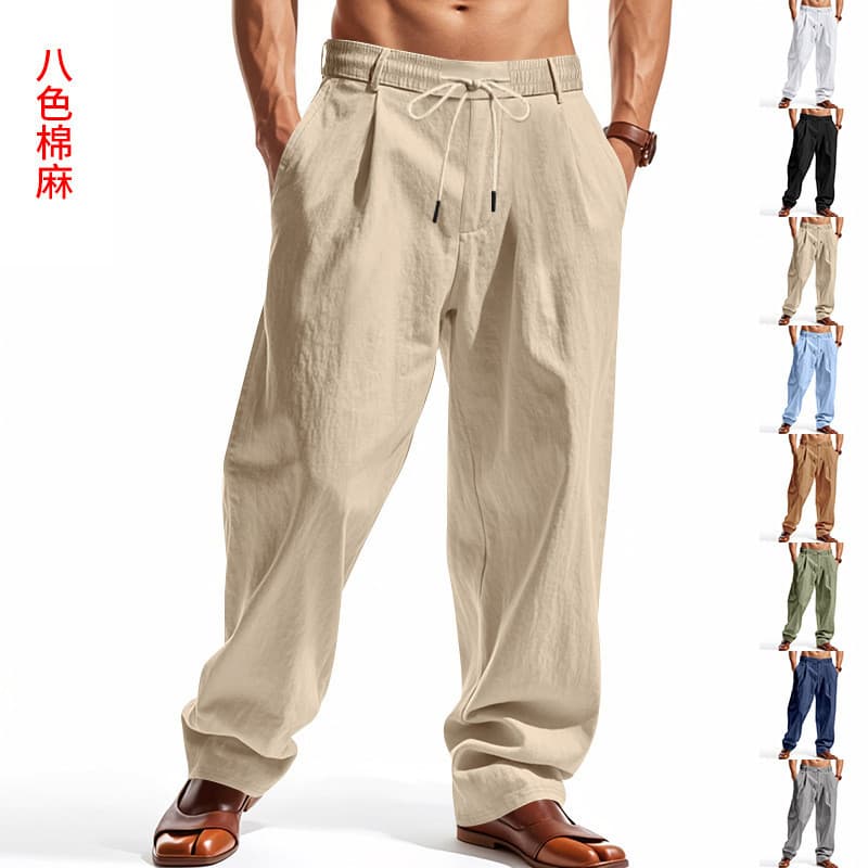 American Four Seasons Masculino Solto Linho Casual Simples Na Moda Perna Larga Praia Calças Esportivas Masculinas