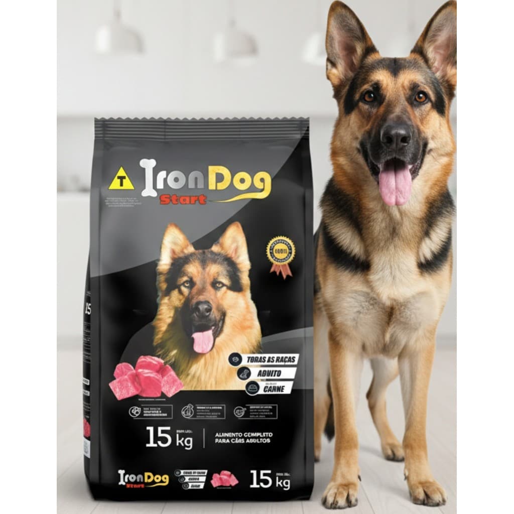 Ração Cachorro Adulto Iron Dog Start Carne 15kg Todas as Raças
