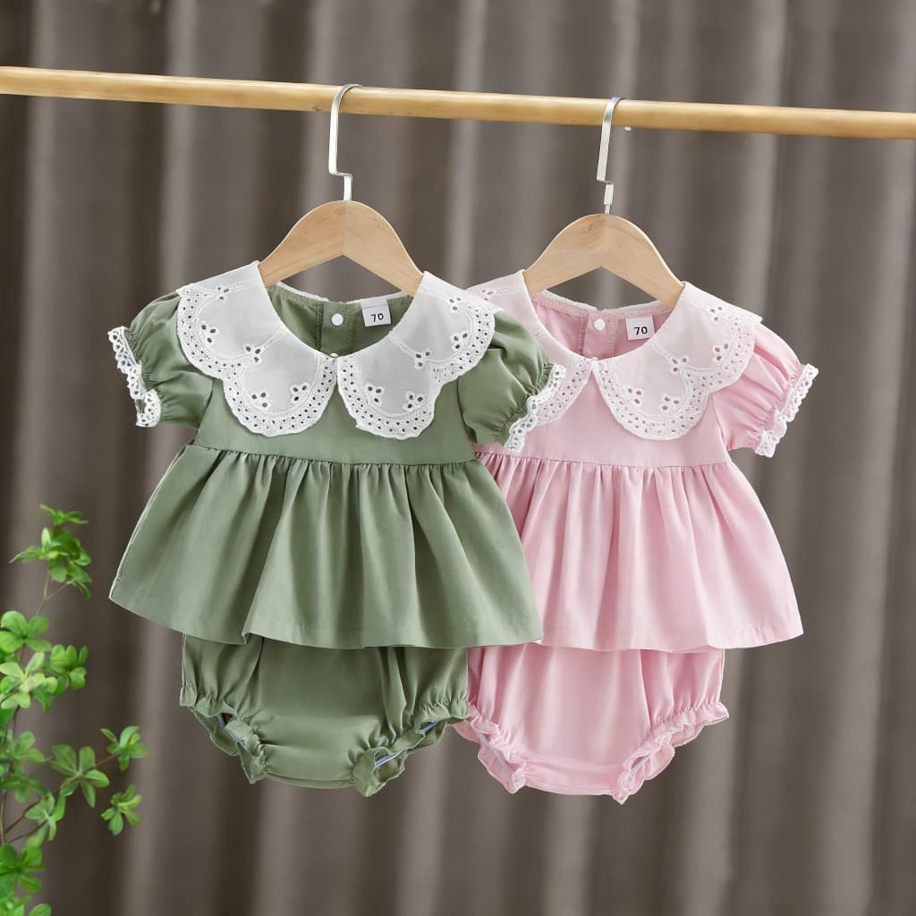 Shorts De Verão Para Bebês Meninas , Roupas De Manga Curta Com Gola De Boneca E Ilhós , Conjuntos De PP