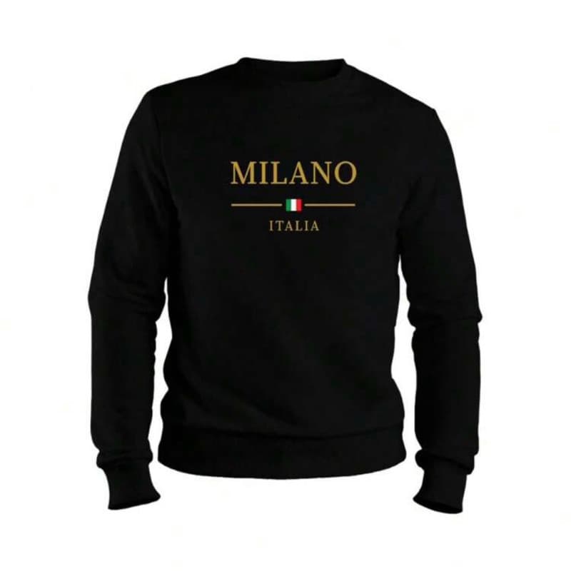 Moletom Unissex Blusa de Frio Milano Itália Casual Flanelado Careca Gola Redonda Passeio Diversão