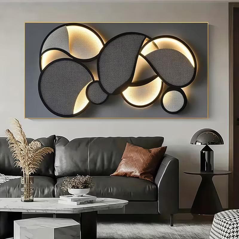 Quadro Decorativo Abstrato Geométrico com efeito de Iluminação
