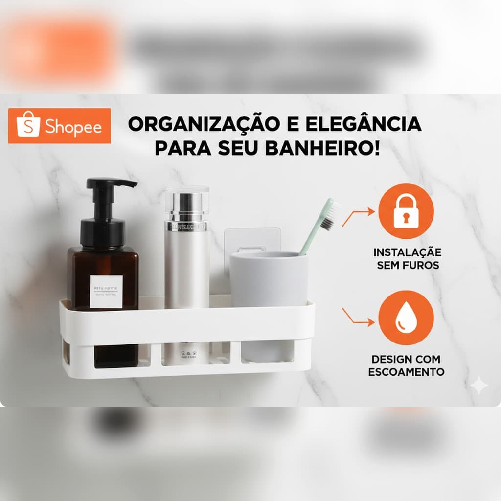 Suporte de Shampoo Parede Sem Furar Organizador Box Banheiro Plástico Branco com Adesivo