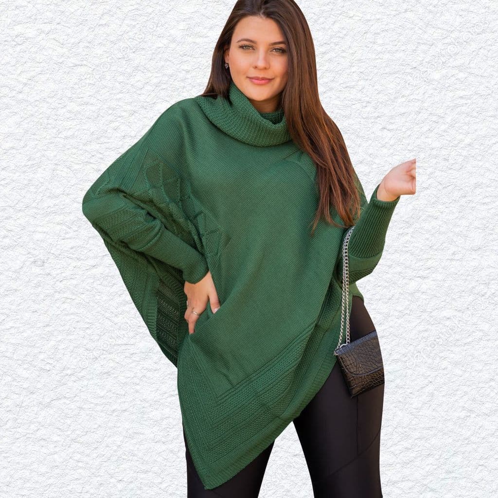 Poncho Plus Size Kimono Blusa Tricot Feminino Inverno - Grosso Estilo Pala Gaùcha