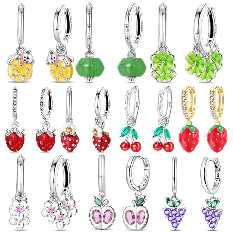 Brincos Originais 925 Série De Prata Frutas Morango Orelha Studs Zircão Fazendo Jóias Para Festa Da Menina