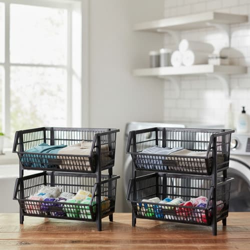 Conjunto 4x Cesto Expositor Organizador Tamanho Médio 44cm Cor Preto Cesto Empilhavel