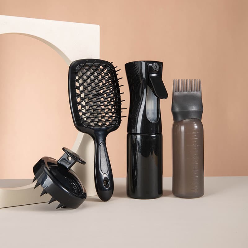 Kit 4 Peças Pente Aplicador Com Frasco Spray Borrifador Para Tintura De Cabelo Escova Cabeleireiro