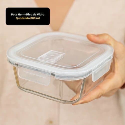 Pote Hermetico Quadrado 800ml Vidro Preserve Frescor Organizador Cozinha Armazenamento