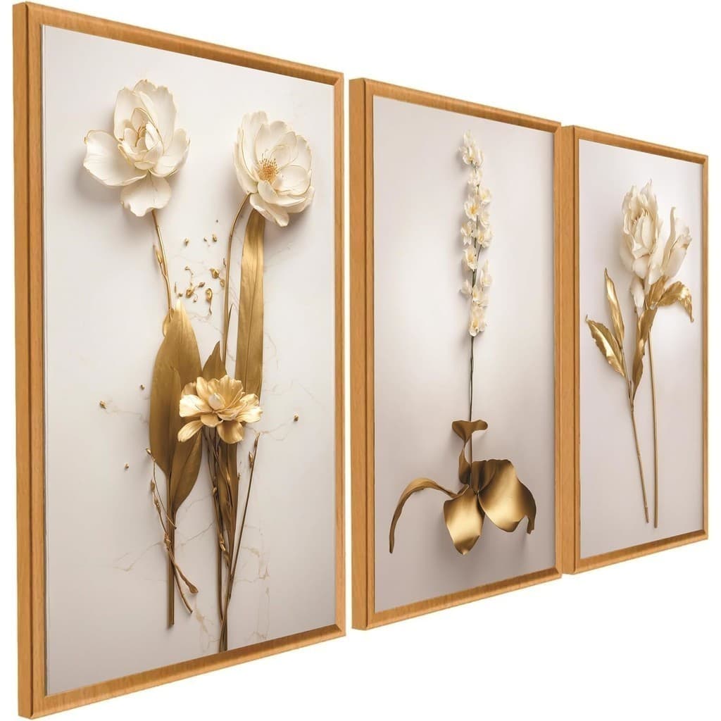 Kit 3 Quadros Decorativos sala Pintura de decoração de flores abstratas para sala de estar e quarto