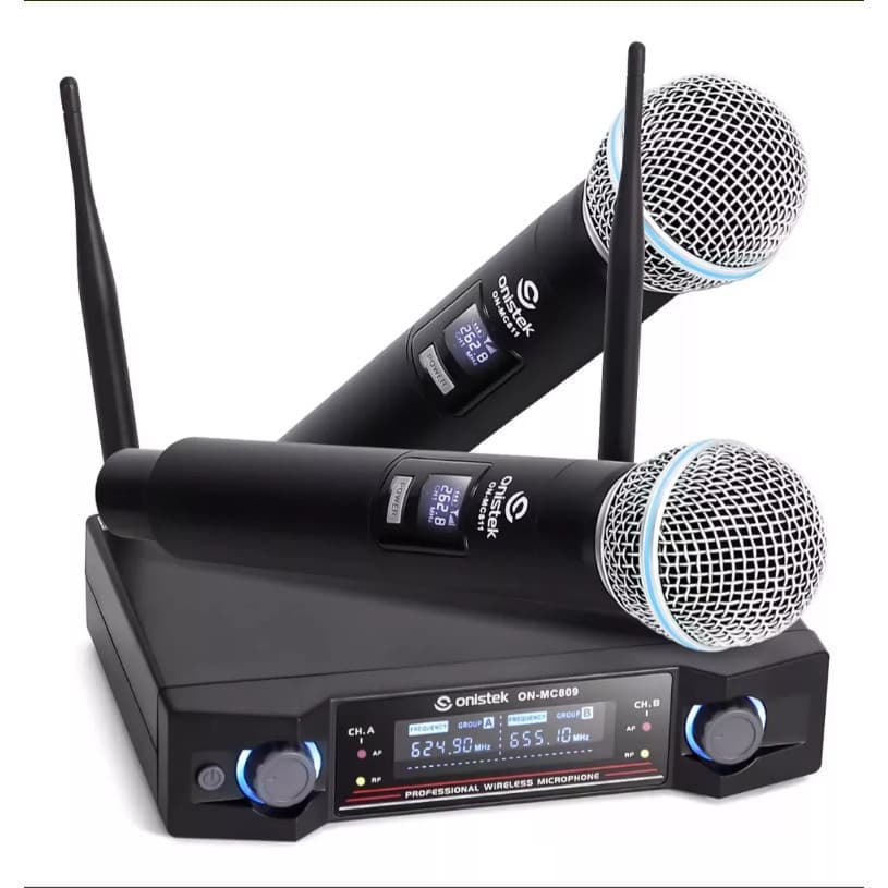 Microfone Sem Fio Duplo Uhf Hi Fi Dinamico Digital ONISTEK ON-MC809
