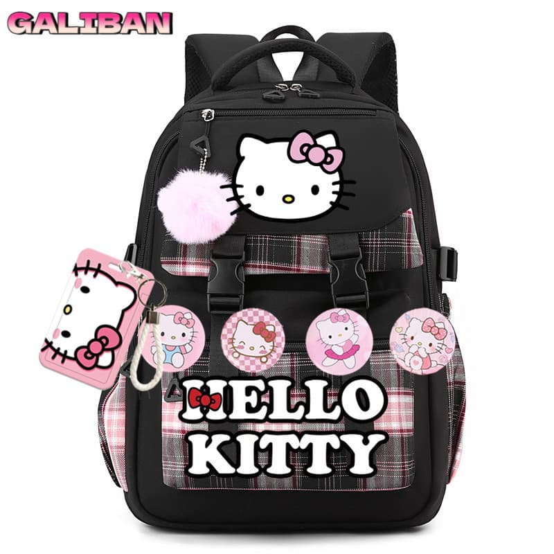 Nova mochila fofa hello Kitty masculina e feminina para estudantes com porta-cartões Bolsa escolar confortável e * - * -