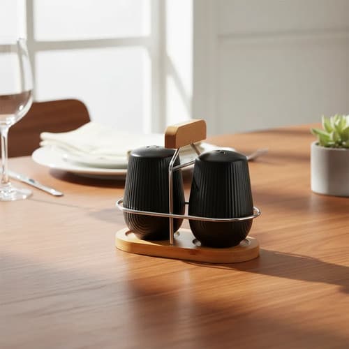 Saleiro E Pimenteiro Preto Cerâmica Bambu Oásis 90ml Preto