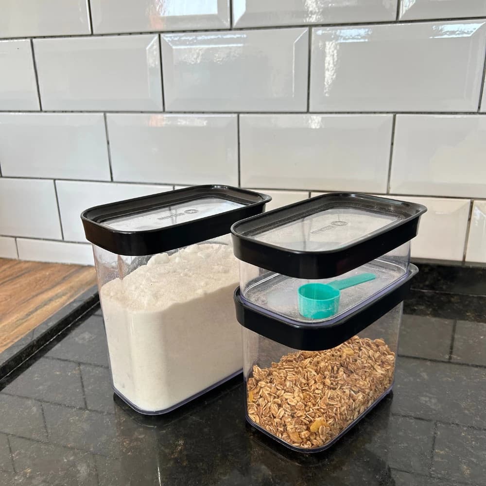 Kit 3 Potes Plástico Transparente Tampa Vedação Armazenar Alimentos Mantimentos Conserva Cozinha