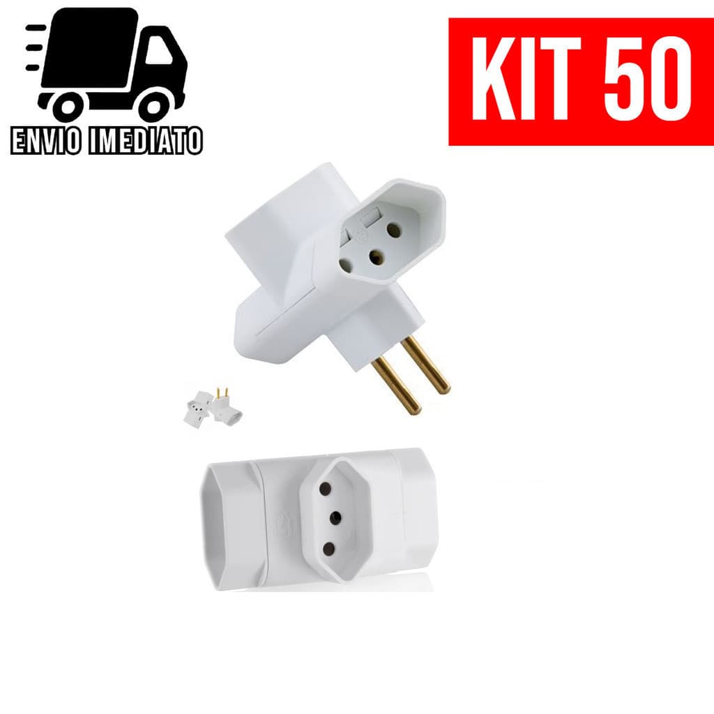 Kit 50 Adaptador de Tomada Benjamin 3 PINOS Formato T de 10A