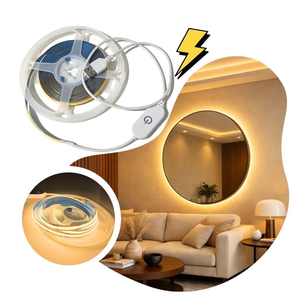 Fita Led 320 Cob 2m ou 3m 5v Usb Branco Quente 3000k Tv Pc Carro