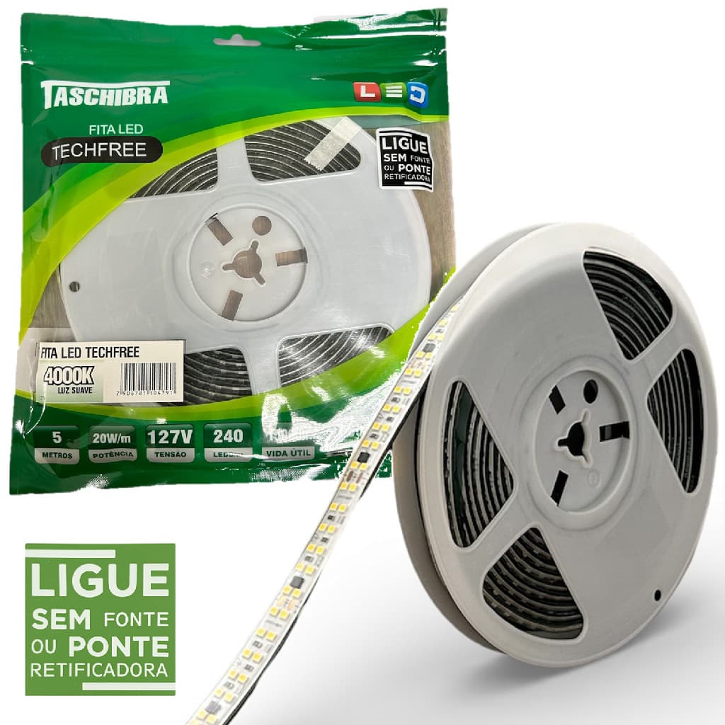 Fita Led SMD 5 Metros 20w/m 240 Leds Neutra 4000K 127V IP65