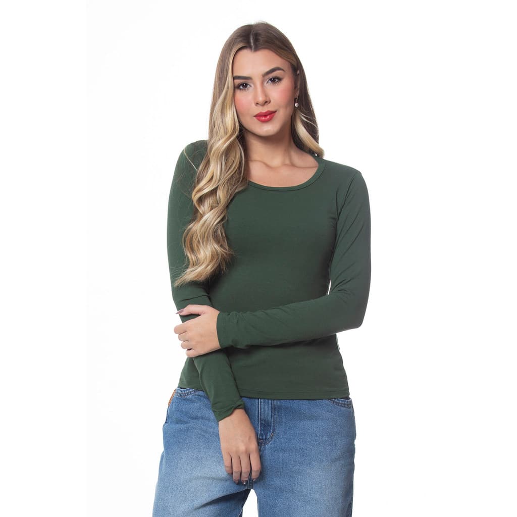 Blusa Básica Manga Longa Zipituka 302 Verde Militar