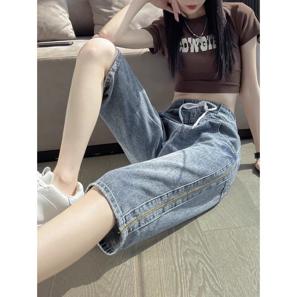 Cintura elástica Denim Shorts feminino 2025 novo estilo cintura alta mais magro olhar verão calças finas feminino Harem