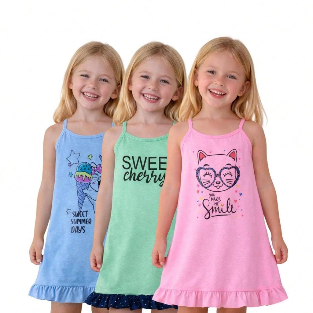 Kit 3 Camisola Infantil Menina Verão Alcinha Babadinho De Malha Barato Estampa Sortida
