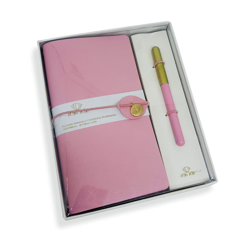 Caixa Presenteável com Planner e caneta 40fls Rosa Rose