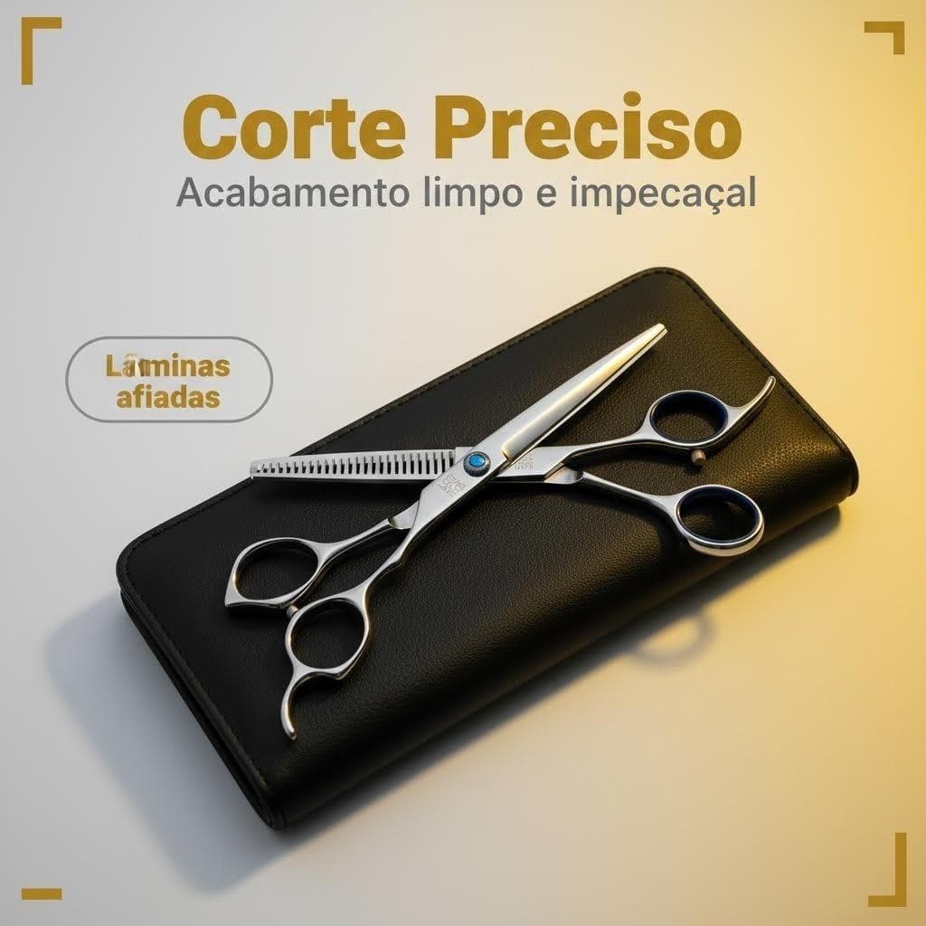 Kit  Tesouras Fio Navalha Desfiadeira Profissionais Para Cabeleireiro/Barbeiro 2 Tesouras + Pente + Escova