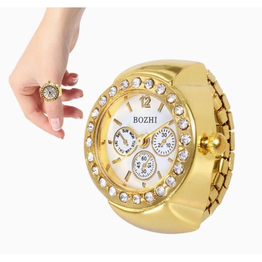 Relógio de Dedo Anel Feminino Masculino Vintage Luxo Quartz Strass - Diversas Cores