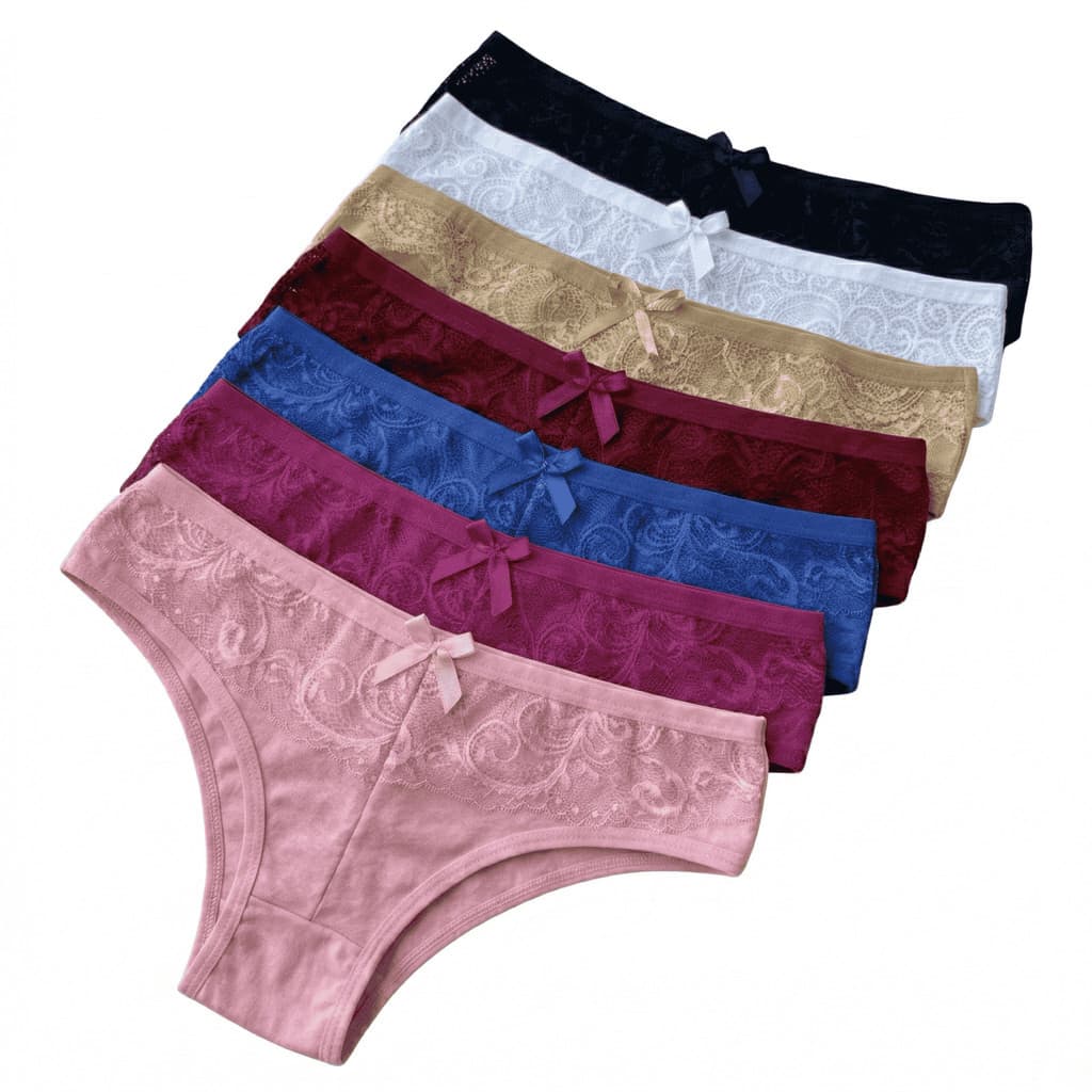 Kit Calcinha Algodão com Renda e Laço Delicado Conforto Premium