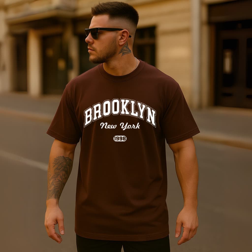 Camiseta Oversized Streetwear Masculina Brooklyn Academia 100% Algodão CS camiseta