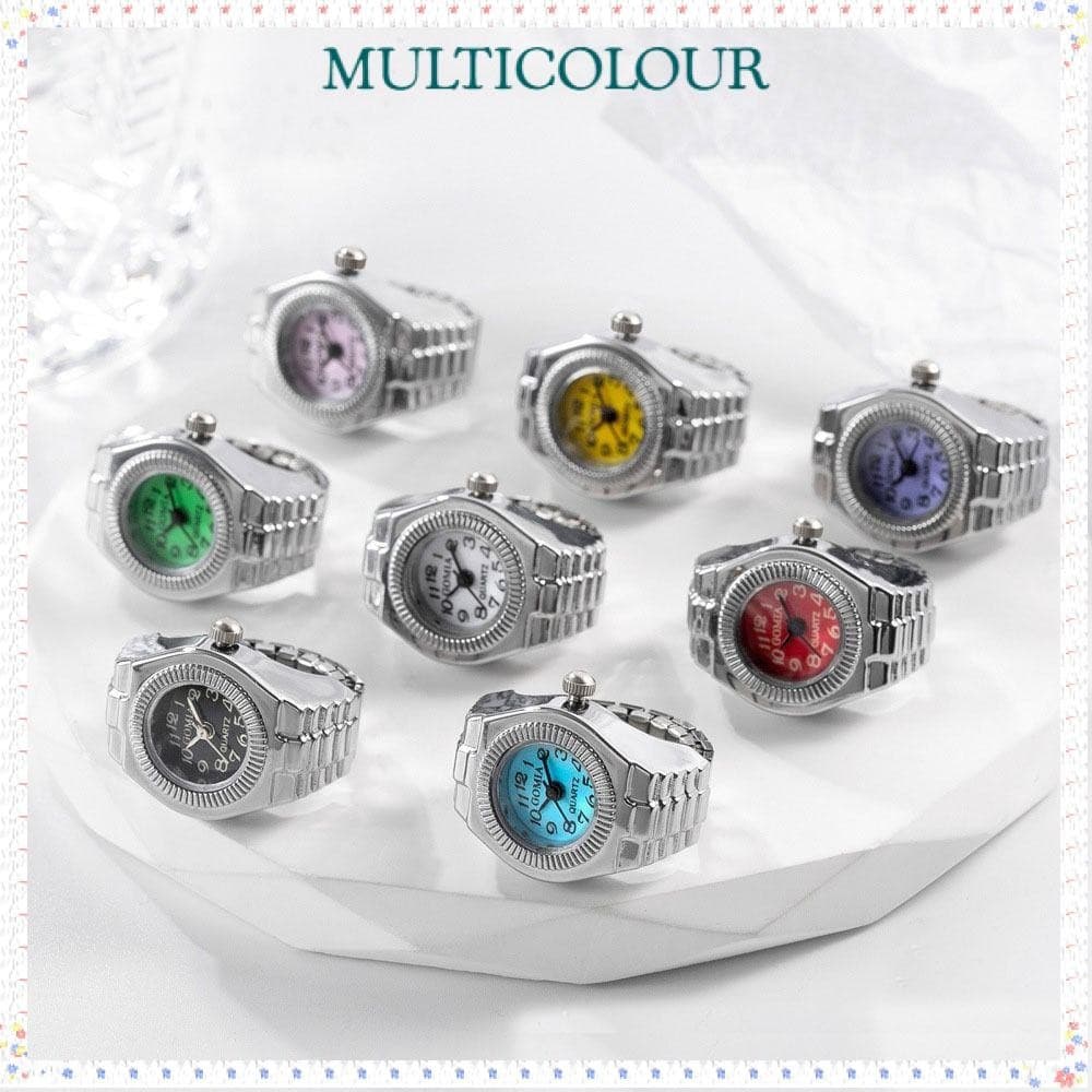 Anéis De Relógio De Dedo Multicoloridos , Mini Casal De Relógios Criativos , Quartzo Romano De Liga