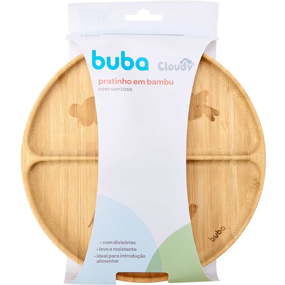 Pratinho Bebê em Bambu com Ventosa Buba Cloudy Prato Infantil com Divisórias Introdução Alimentar