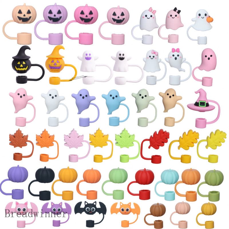 Halloween 10mm Tampa De Palha De Silicone Bonito Arco Fantasma Abóbora Topper Para Copo À Prova De Poeira Reutilizável A